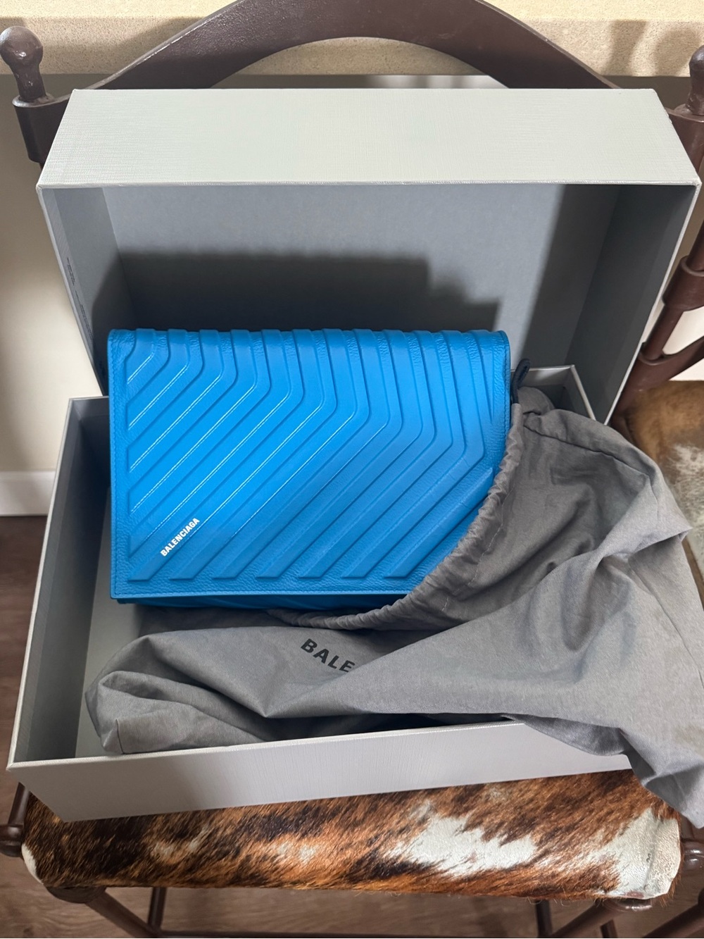 Balenciaga Electric Blue Chevron Leather Cross Body Bag
